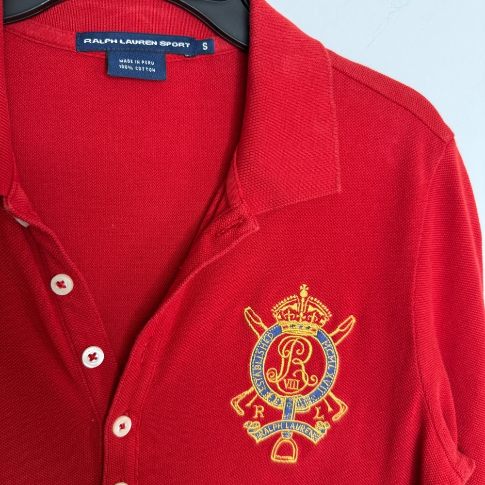 A14 Ralph Lauren Sport Red Long Sleeve Polo Dress Embroidered Crest Button S - Picture 3 of 4